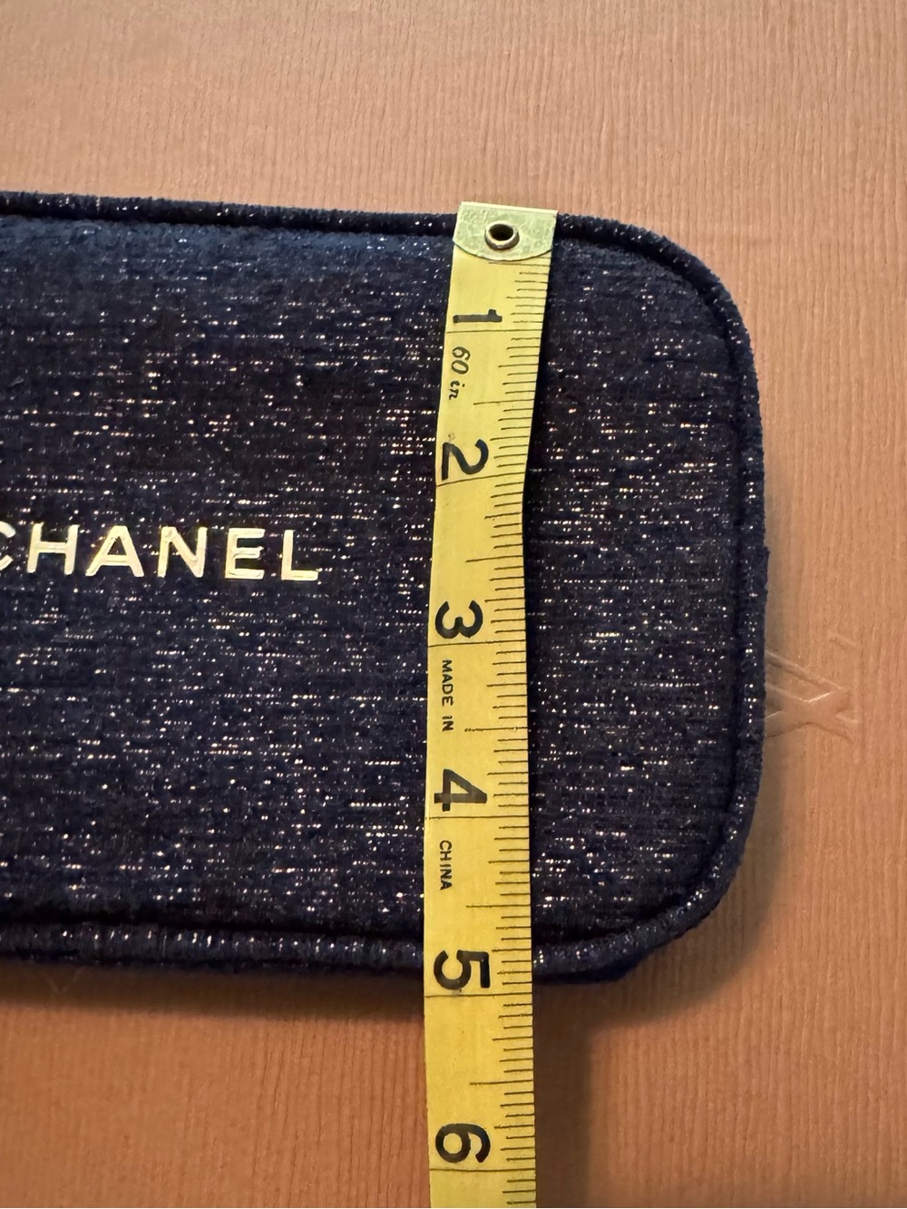 CHANEL Navy Denim Cosmetic Case with Gold Logo - Picture 8 of 9